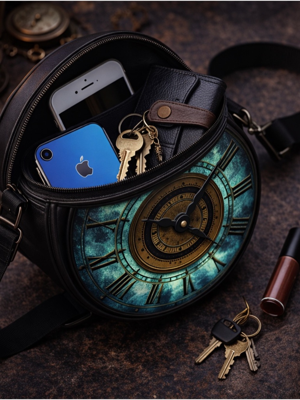 Steampunk Clock Crossbody Bag Round Vintage Style Purse Adjustable Strap Retro - Picture 14 of 14